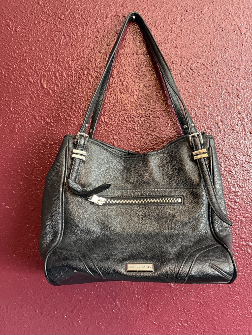 Franco Sarto Black Pebbled Leather Shoulder Bag
